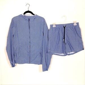 RODA Blue Patterned Apparel Lightweight Hooded Jacket with shorts